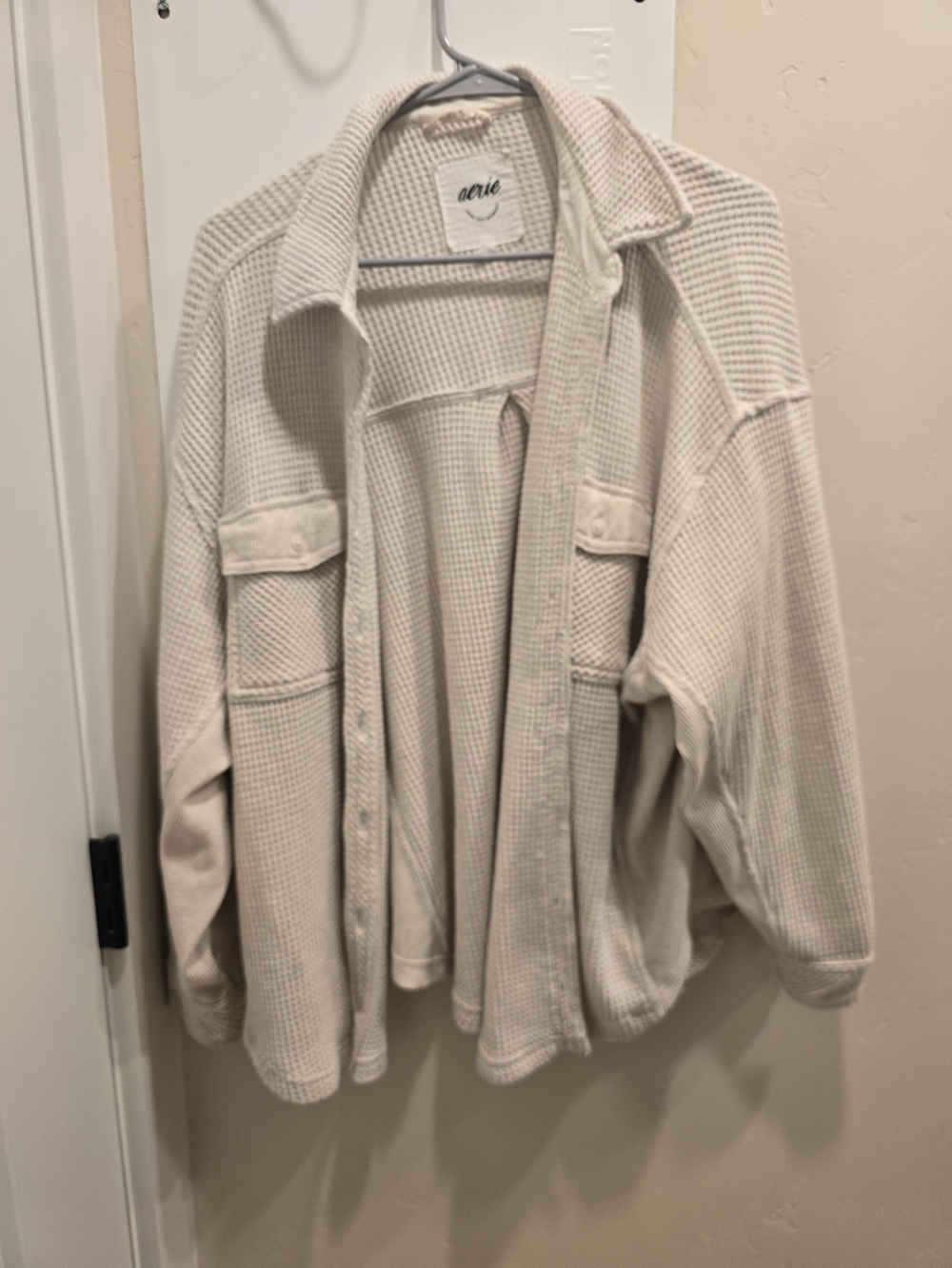 aerie Cream Waffle-Knit Pocket Pullover